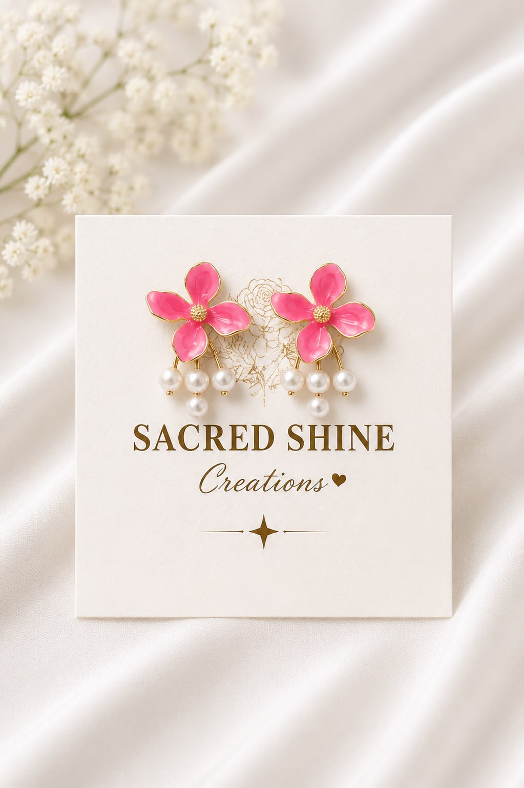 Baby Pink Floral Korean Studs