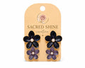 Black & Purple Double Floral Pearl Earrings