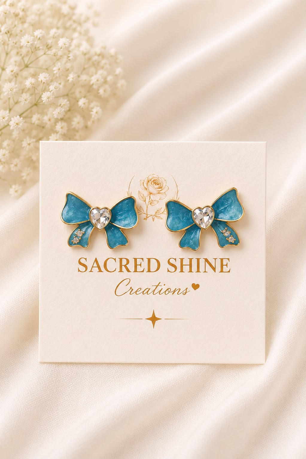 Blue Bow Korean Studs