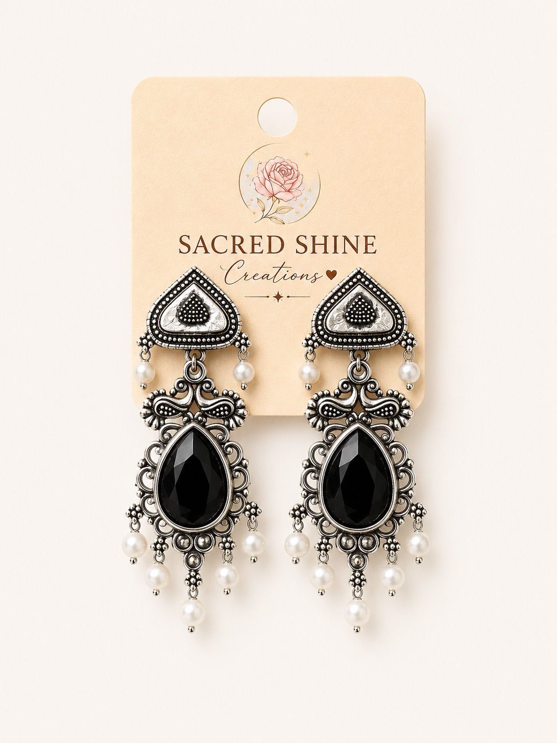 Classic Black Stoned Oxodised Earring