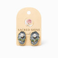 Silver Oyster Shell Pearl & Leaf Stud Earrings