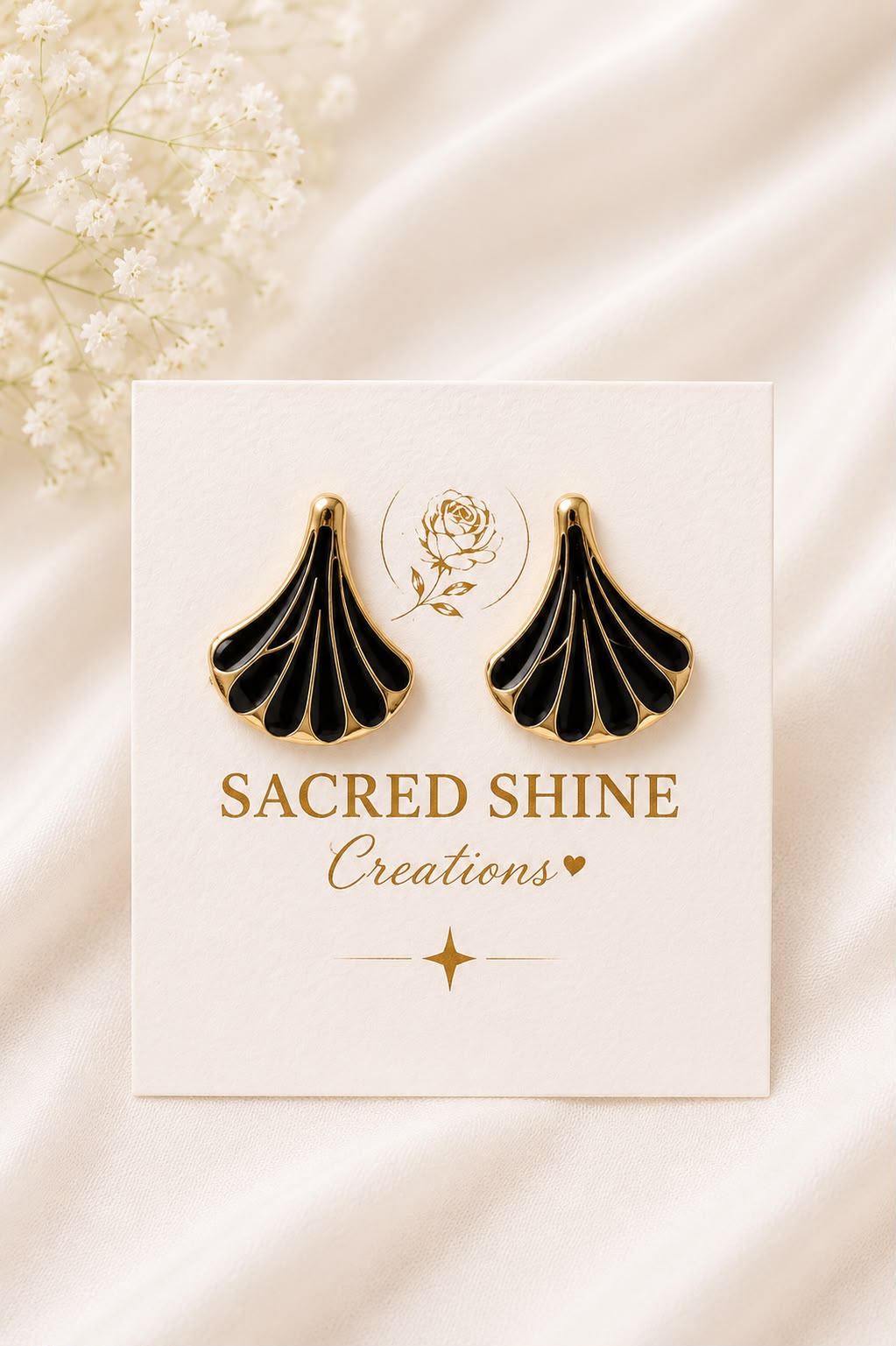 Coral Black Korean Studs
