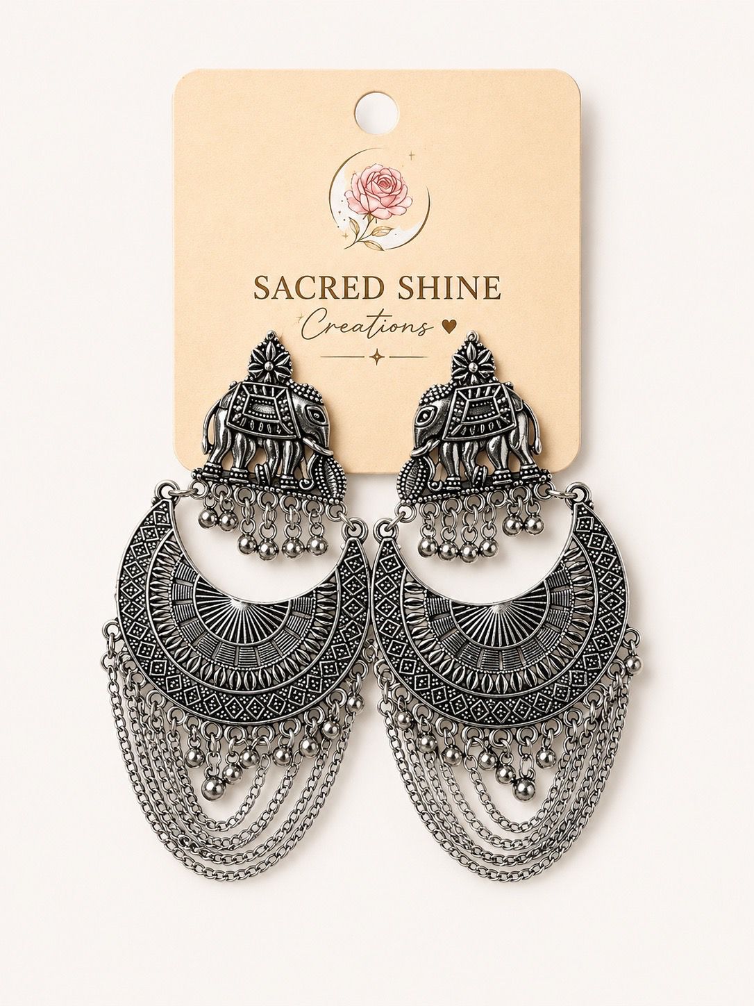 Elephant Big-Hanging Oxodised Earring