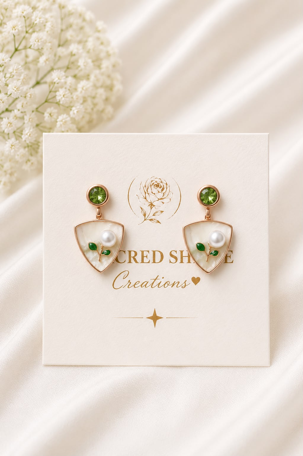 Enamel Pearl Rose Korean Studs