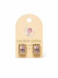 Gold Frame Lavender Floral Stud Earrings