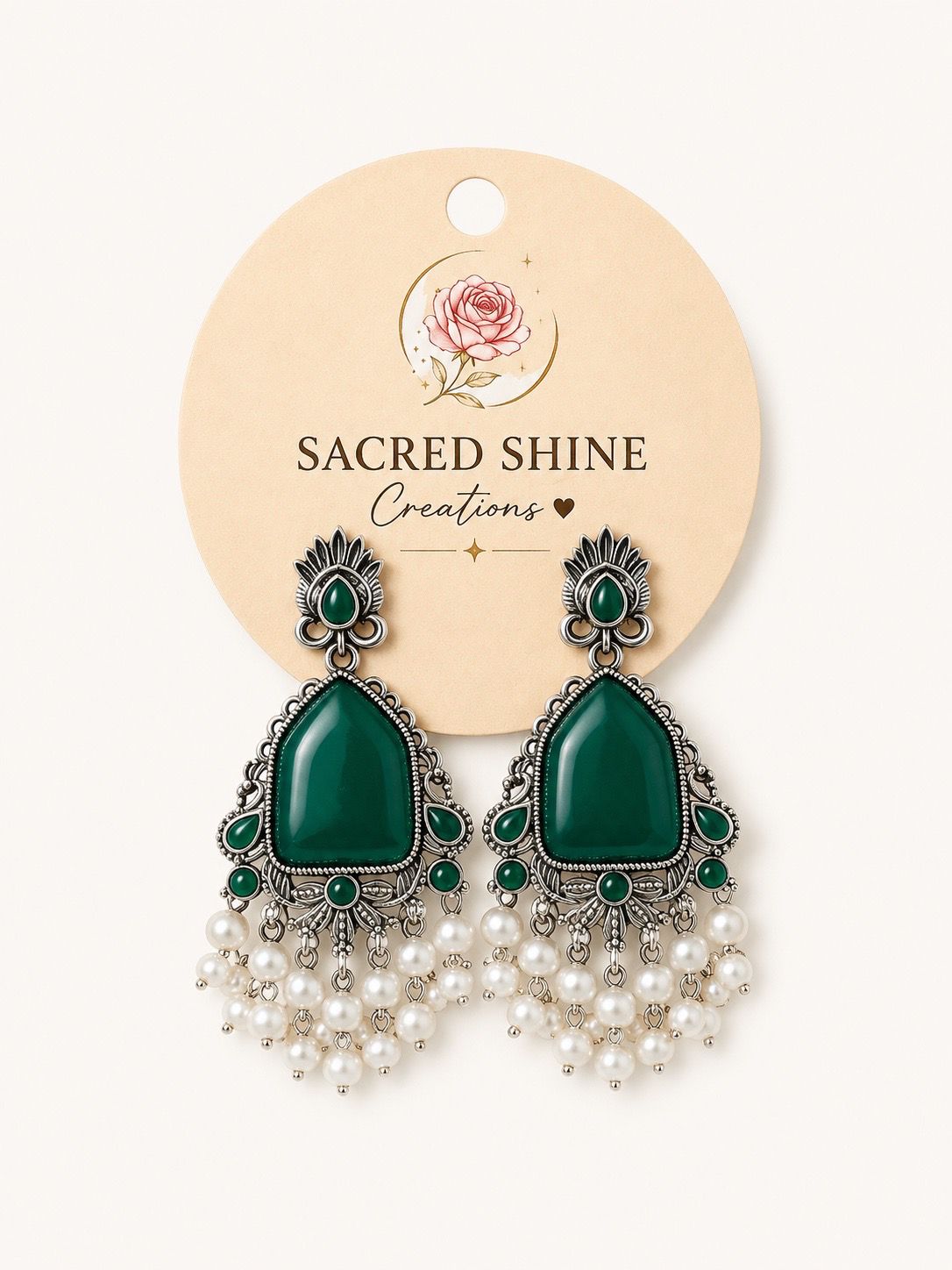 Green Stone Oxodised Earring