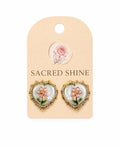 Heart Pearl Floral Stud Earrings
