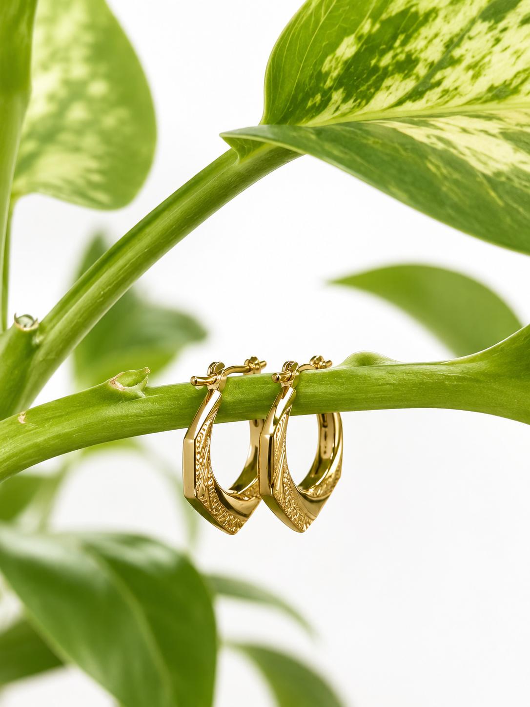 Hexagon 18K Gold Plated Hoop Earrings