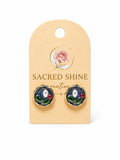 Navy Blue Round Pearl Berry Stud Earrings