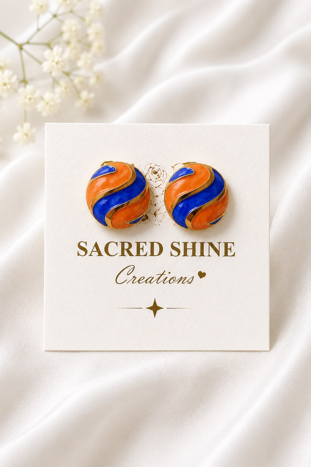 Orange Blue Swirl Korean Studs