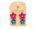 Hot Pink & Blue Double Floral Pearl Earrings