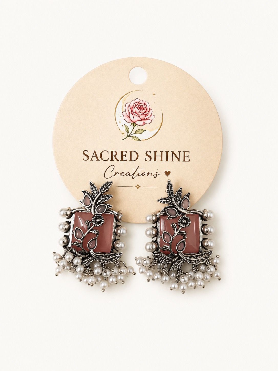 Pink Pattle Oxodised Earring