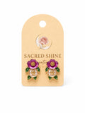 Purple & Pearl Double Flower Stud Earrings