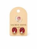 Red Oval Rose & Pearl Stud Earrings
