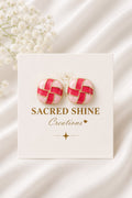 Red Pink Woven Korean Studs