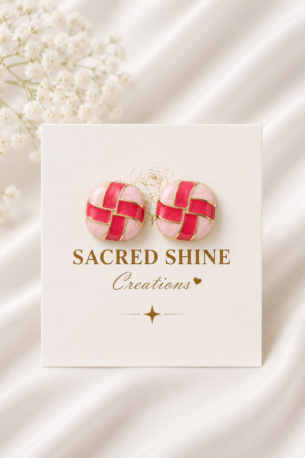 Red Pink Woven Korean Studs