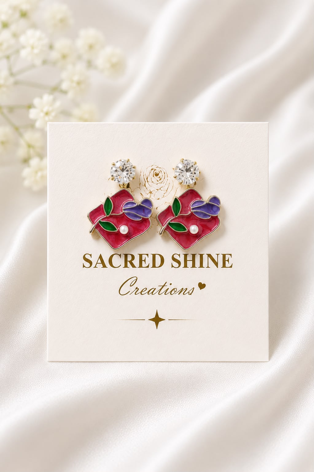 Red Purple Rose Korean Studs