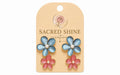 Sky Blue & Pink Double Floral Pearl Earrings