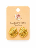 Oval Ribbed Gold Plated Anti-Tarnish Earrings