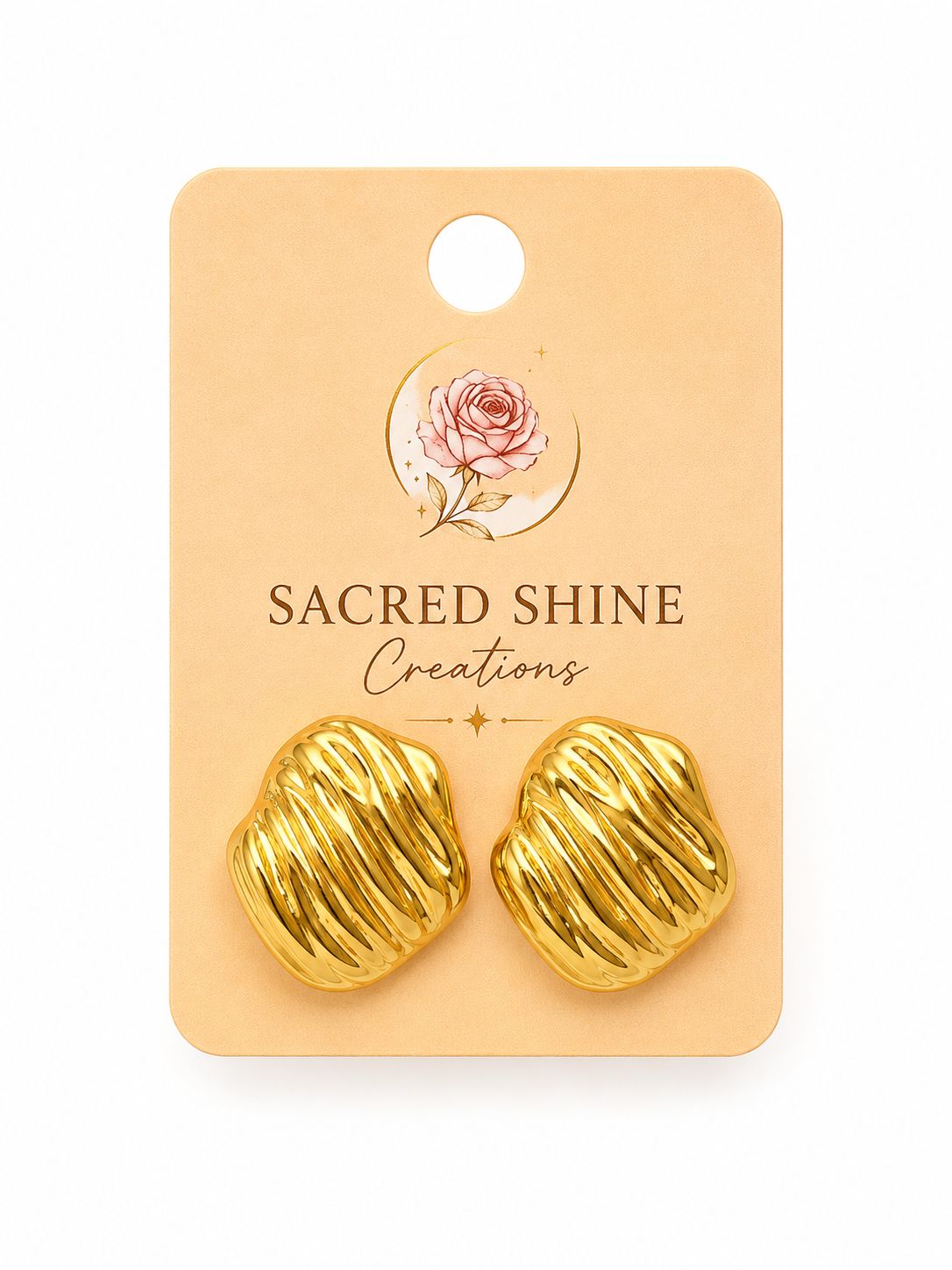 Oval Ribbed Gold Plated Anti-Tarnish Earrings