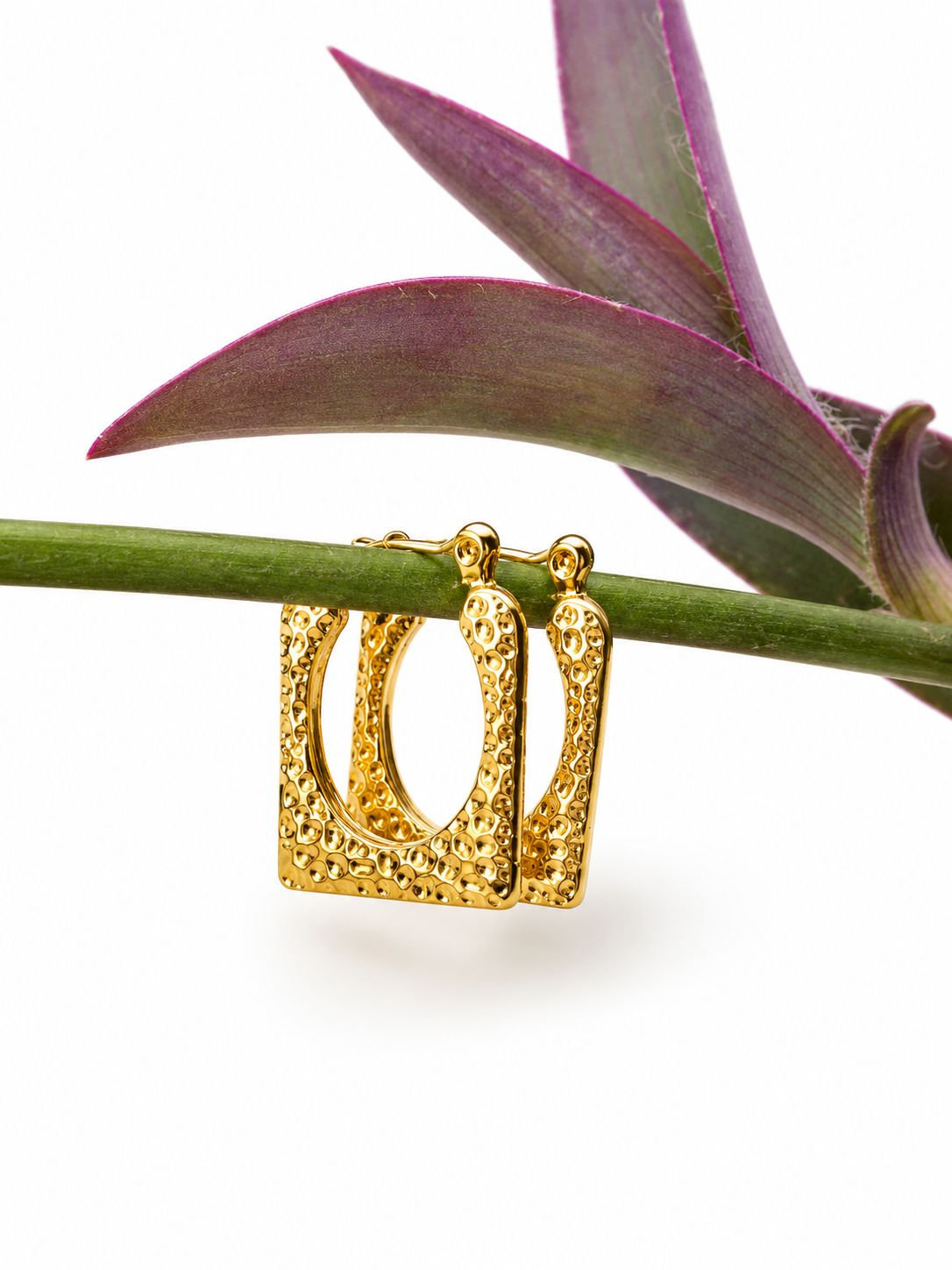 Square Textured 18K Gold Plated Hoop Earrings
