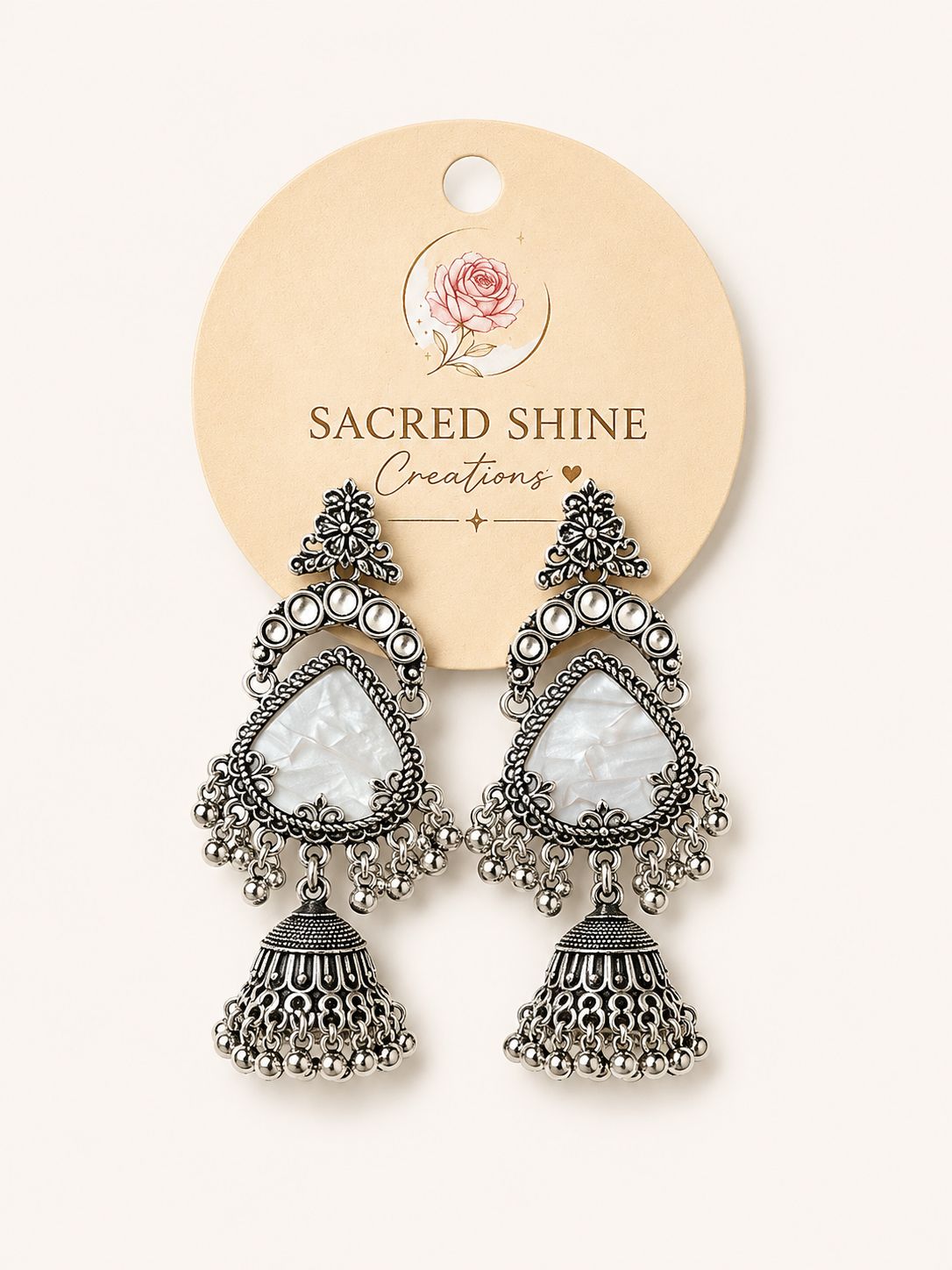 White Marble Heavy Oxodised Earring