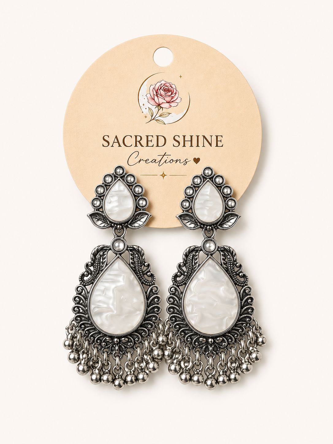 White Marble Oxodised Earring