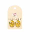 Yellow Oval Wildflower Pearl Stud Earrings